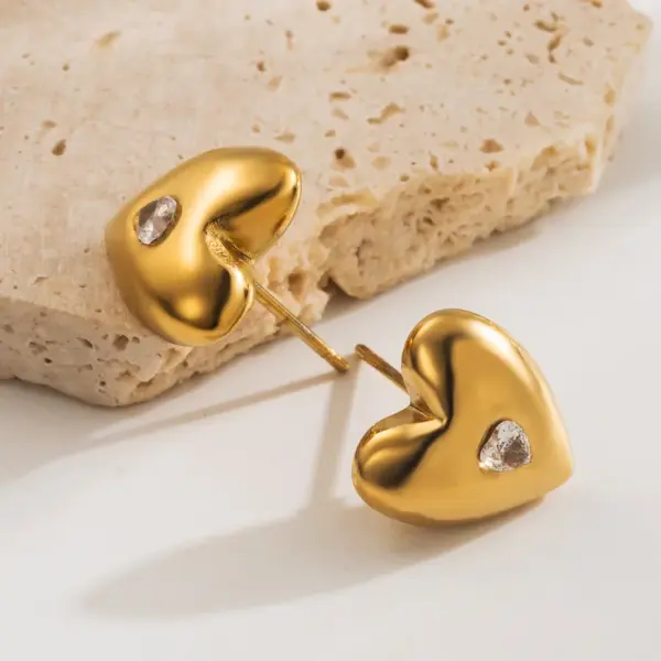 Wholesale 1 Pair Basic Sweet Heart Shape 304 Stainless Steel Zircon 18K Gold Plated Ear Studs
