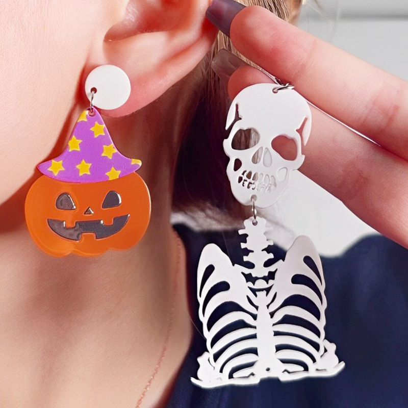 Wholesale European and American Earrings Pumpkin Ghost Diablo Skull Rack Acrylic Earrings Exaerated Earrings Ear Aessories for Women