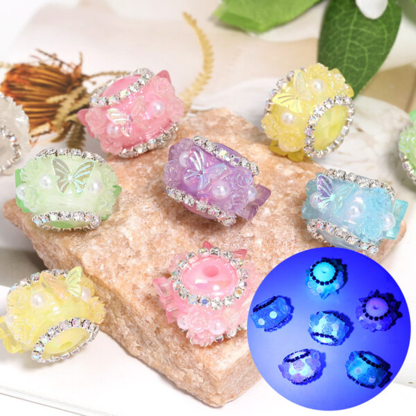 oly-7384dd72d2135cc884b1767b20117721 Wholesale Luminous Heavy Industry Rose Butterfly Sugar Beads Rhinestone Chain Drill Ball DIY Beaded Pen Mobile Phone Chain Bead Accessories