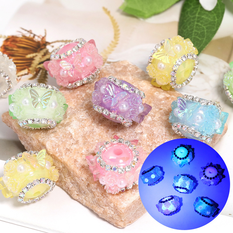 Wholesale Luminous Heavy Industry Rose Butterfly Sugar Beads Rhinestone Chain ill Ball DIY Beaded Pen Mobile Phone Chain Bead Aessories