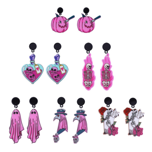 Wholesale Europe and the United States cross-border Halloween cute funny long-legged witch pink ghost pumpkin knife beak doctor eardrop