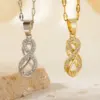 Wholesale 304 Stainless Steel Copper K Gold Plated Rhodium Plated Plating Inlay Circle Infinity Zircon Pendant Necklace