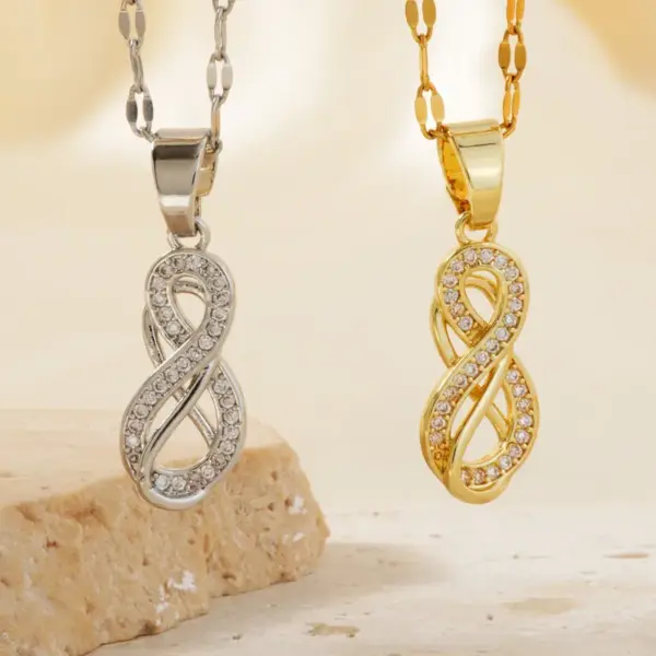 Wholesale 304 Stainless Steel Copper K Gold Plated Rhodium Plated Plating Inlay Circle Infinity Zircon Pendant Necklace