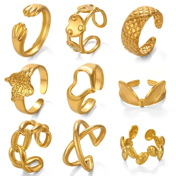 Wholesale PVD Coated 18K Gold Plated Heart Shape Butterfly 304 Stainless Steel IG Style Waterproof Non Tarnish Open Rings