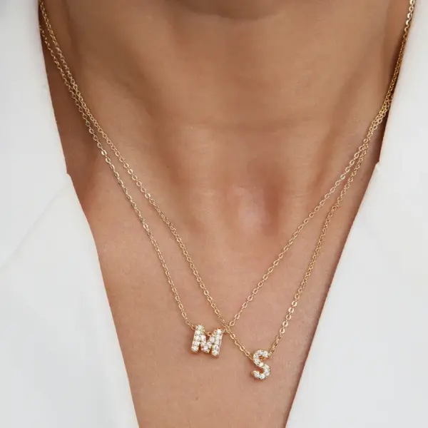 Wholesale Brass Cable Chain Inlay Letter Rhinestones Pendant Necklace