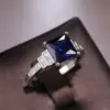 Wholesale Fashion Ladies New Dark Blue Zircon Platinum Plated Diamond Copper Ring Hand Jewelry