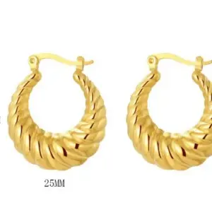Hollow round Twist Earrings-Gold / 18K