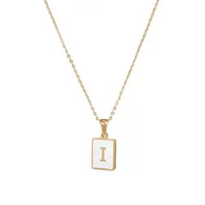 Fritillary Letter Square Pendant Necklace-Gold-Letter I