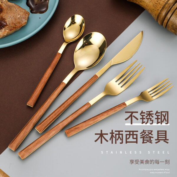 Wholesale 430 Stainless Steel Imitation Wood Grain Clip Handle Knife and Fork Son