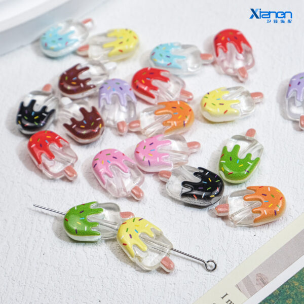 Wholesale Transparent cartoon popsicle sticks, slanted hole printing, perforated beads, acrylic mobile phone chains, necklaces, DIY jewelry materials