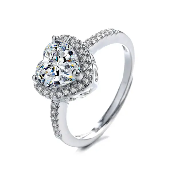 Wholesale Fashion Heart Shape Copper Inlay Zircon Open Ring