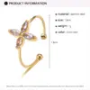 Wholesale PVD Coated 18K Gold Real Gold Plated Four Leaf Clover 304 Stainless Steel Cute Waterproof Non Tarnish Open Rings
