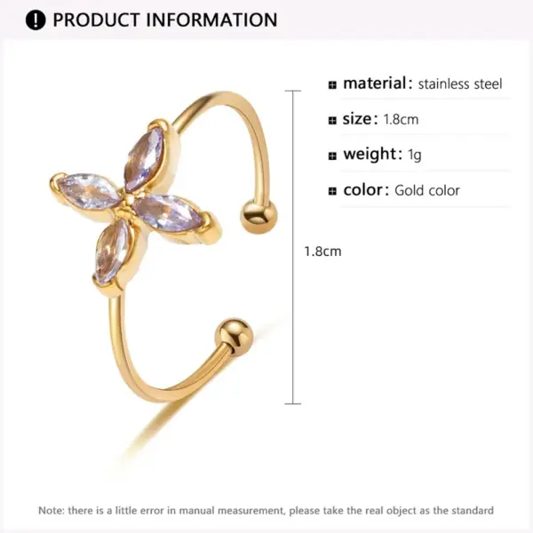 Wholesale PVD Coated 18K Gold Real Gold Plated Four Leaf Clover 304 Stainless Steel Cute Waterproof Non Tarnish Open Rings