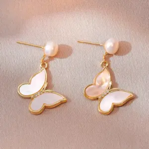 E0662 White Butterfly Earrings