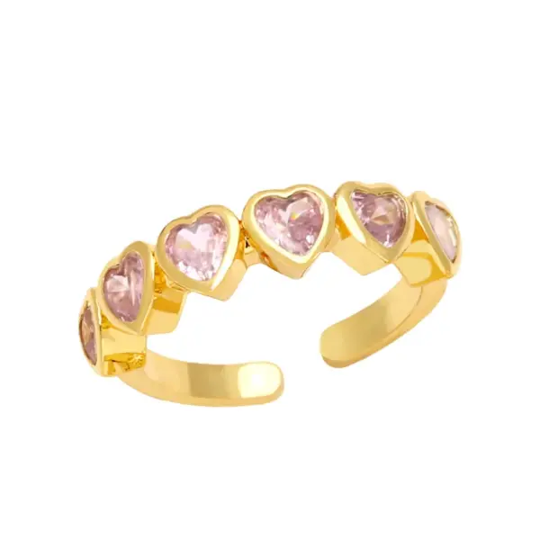 Wholesale 1 Piece Sweet Heart Shape Copper Plating Inlay Zircon Open Ring