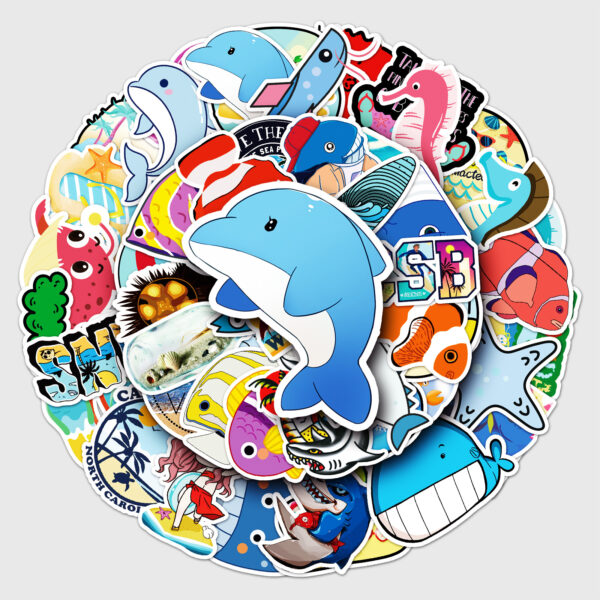 Wholesale 50 Ocean Department DIY Cartoon Cute Decorative Goo Card Laptop Car Trunk Graffiti Stickers
