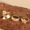 Wholesale Elegant Luxurious Classic Style Geometric Star Copper Plating Inlay Artificial Pearls 14k Gold Plated Open Ring