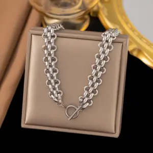 49【H297】Watch Chain Necklace / Steel Color