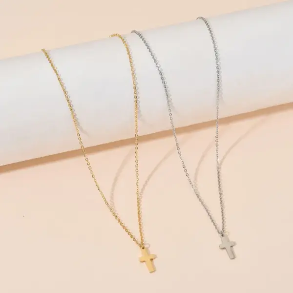 Wholesale Jewelry Simple Style Cross Titanium Steel 18K Gold Plated Plating Pendant Necklace