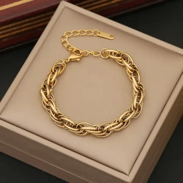 Wholesale PVD Coated 18K Gold Real Gold Plated Geometric Stainless Steel Simple Style Waterproof Non Tarnish 304 Stainless Steel Bracelets
