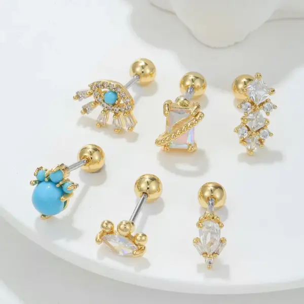 Wholesale 1 Piece Ear Cartilage Rings & Studs Fashion Geometric Stainless Steel Waterproof Non Tarnish Surgical Steel Zircon