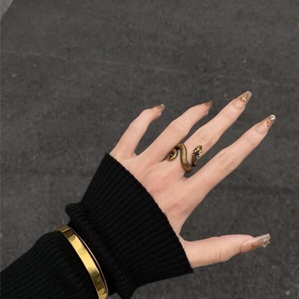Wholesale Personalized Internet Celebrous New Style Dark Cool Golden Spirit Snake Niche Design Snake Ring Women's Punk Adjustable Trendy Cool