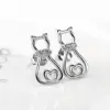 Wholesale Fashion Cute Hollow Inlaid Zircon Cat Copper Earrings Wholesale