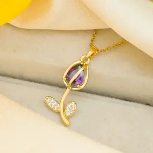 Purple Tulip Necklace / Gold
