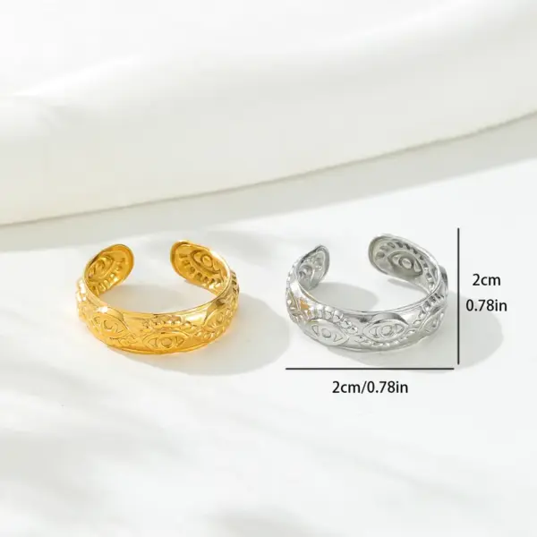 Wholesale PVD Coated Real Gold Plated Eye 304 Stainless Steel Simple Style Waterproof Non Tarnish Rings