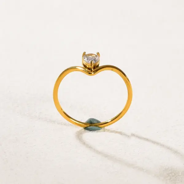 Wholesale 304 Stainless Steel Water Droplets PVD Coated Zircon 18K Real Gold Plated Simple Style Classic Style Waterproof Non Tarnish Inlay Gold Rings