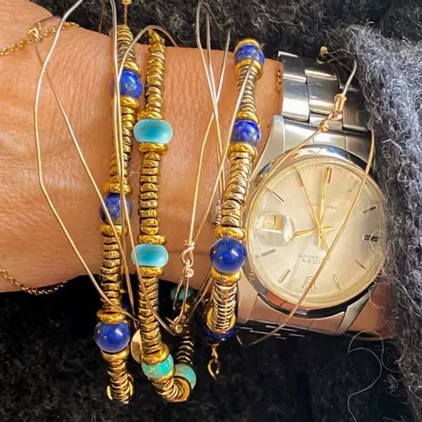 304 Stainless Steel Natural Stone Round Electroplated Classic Style Waterproof Non Tarnish Beaded Bracelets