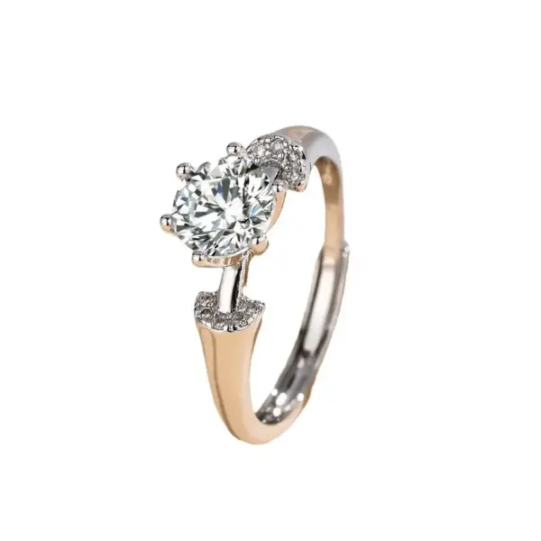 Wholesale Popular Simulated Moissanite Ring For Women Six-Prong One Carat Wedding Jewelry Simple Geometry