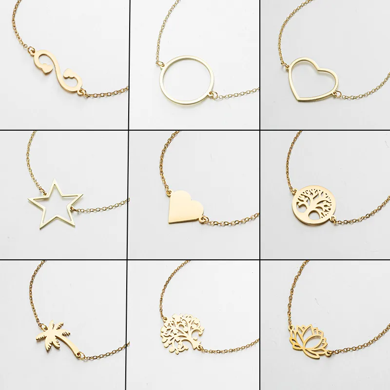 Wholesale PVD Coated 18K Gold Real Gold Plated Leaf Star 201 Stainless Steel Fashion Waterproof Non Tarnish 201 Stainless Steel Bracelets