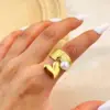 PVD Coated Real Gold Plated 18K Gold Heart Shape 304 Stainless Steel Casual Retro Marine Style Waterproof Non Tarnish Open Rings