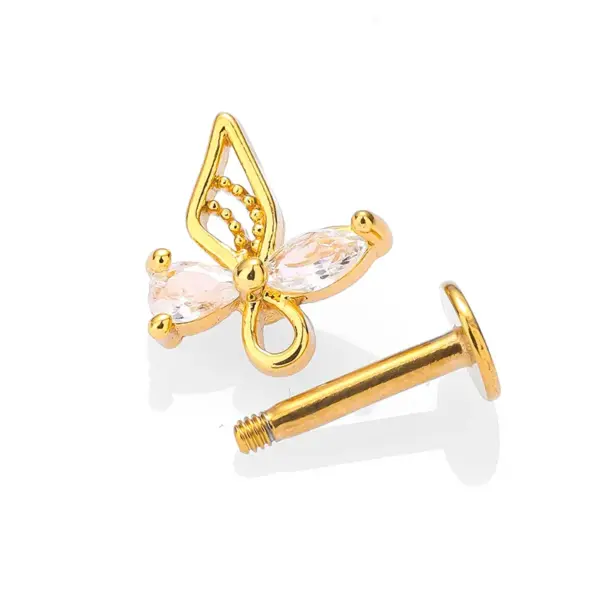 1 Piece Lip Rings Simple Style Heart Shape Flower Butterfly 316L Stainless Steel Waterproof Non Tarnish Surgical Steel Zircon Ion Plating (IP) 14K Gold Plated Lip Rings Ear Cartilage Rings & Studs Nose Rings & Studs