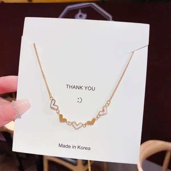 Wholesale Jewelry Korean Style Heart Shape Titanium Steel Tassel Chain Inlaid Gold Necklace