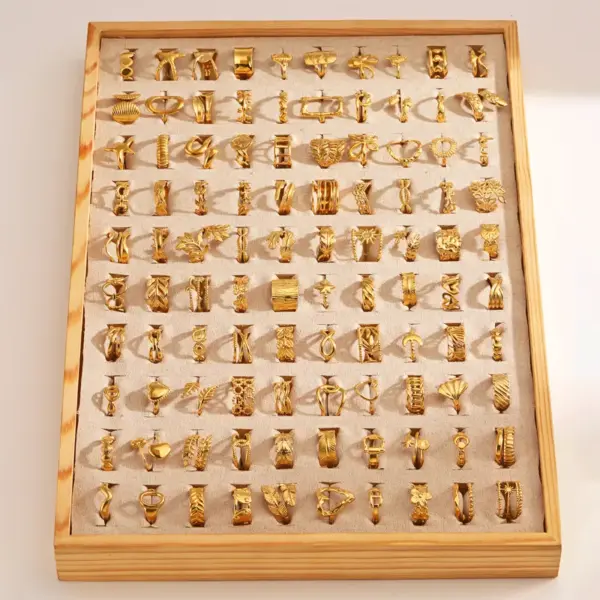 Ion Plating (IP) 18K Gold Plated Round Heart Shape Bow Knot 304 Stainless Steel IG Style Waterproof Non Tarnish Open Rings