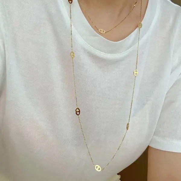 Ion Plating (IP) Letter 304 Stainless Steel Casual Simple Style Waterproof Non Tarnish 304 Stainless Steel Sweater Chain Long Necklace