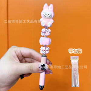 Stylus pen + 0.5mm pen tip / Pink Labubu - Plush Beads