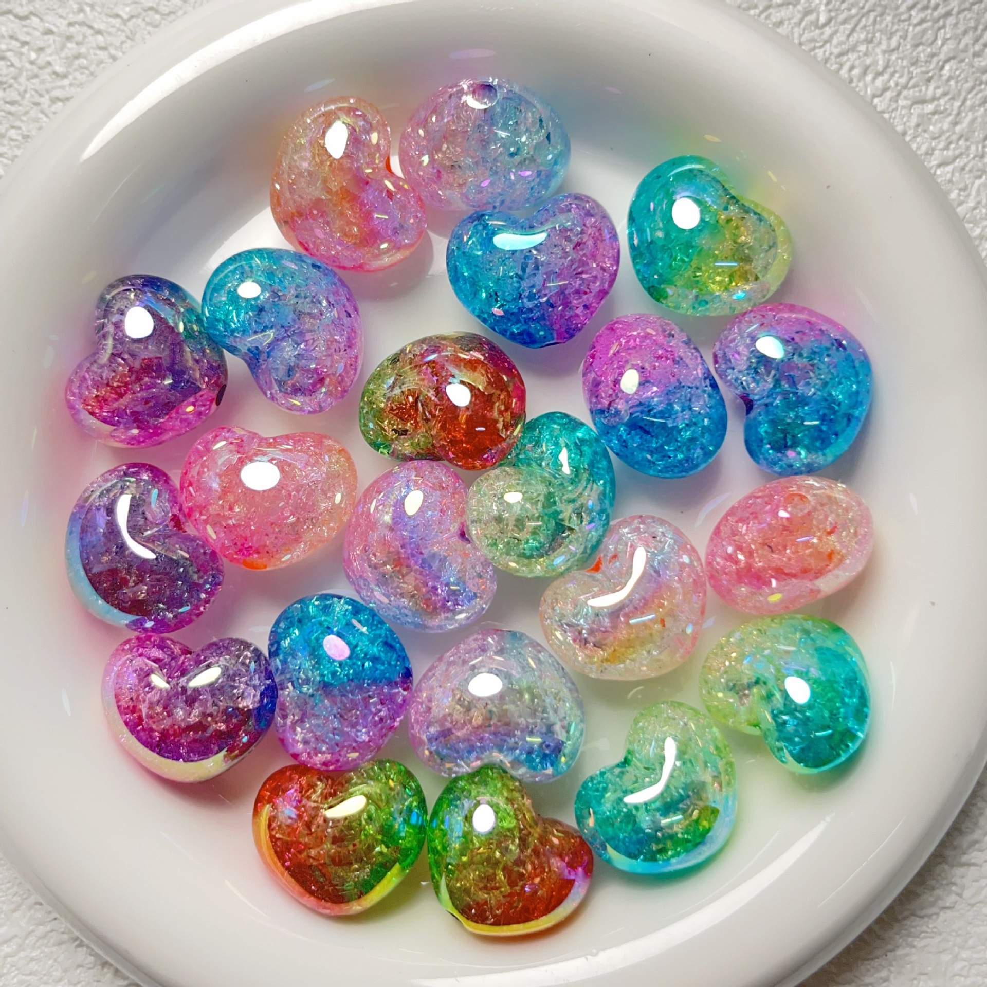 Wholesale Acrylic high goods uv color plated two-color gradient burst flower large hole love beads diy mobile phone chain material aessories