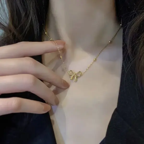 304 Stainless Steel Plastic Bow Knot Electroplating Ion Plating (IP) 18K Gold Plated Imitation Gold Sweet Classic Style Streetwear Waterproof Non Tarnish Jewelry Set