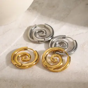 304 Stainless Steel Spiral Circle PVD Coated 18K Real Gold Plated Real Gold Plated 18K Gold IG Style Waterproof Non Tarnish Gold Earrings