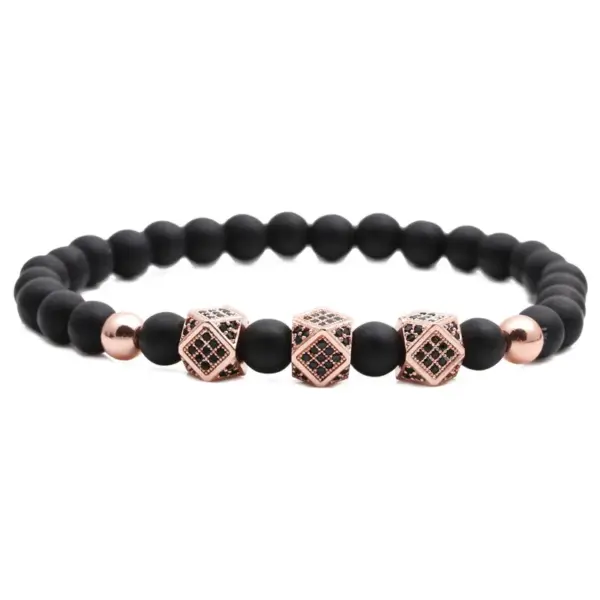 Wholesale New Hot-selling 6mm Frosted Stone Crown Three-cut Round Leather Strap Beaded Copper Bracelet For Women