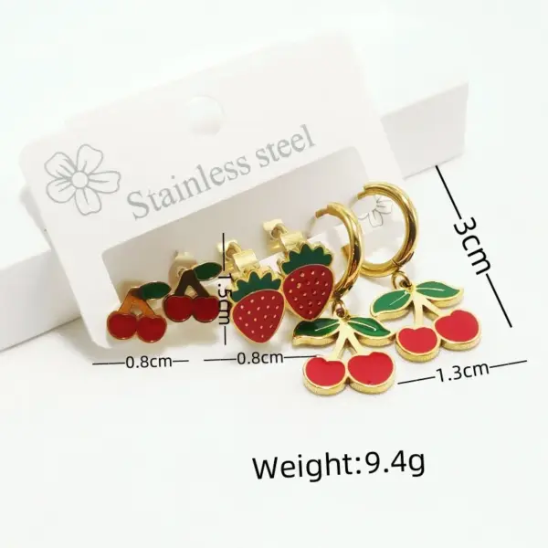 Wholesale 304 Stainless Steel Cherry Strawberry Electroplating Golden Plated Casual Cute Waterproof Non Tarnish Gold Ear Studs