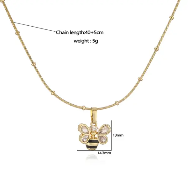 Wholesale Jewelry Elegant Sweet Simple Style Pentagram Heart Shape Bee Copper Zircon 18K Gold Plated Enamel Inlay Pendant Necklace