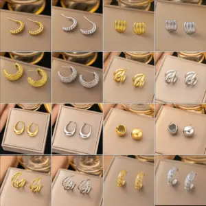 Wholesale PVD Coated Real Gold Plated Solid Color Titanium Steel Simple Style Waterproof Non Tarnish Ear Studs