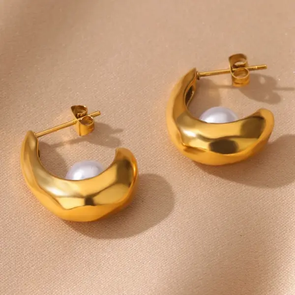 Wholesale 304 Stainless Steel Copper Geometric Electroplating PVD Coated Artificial Pearls 18K Gold Plated 18K Gold Ear Studs