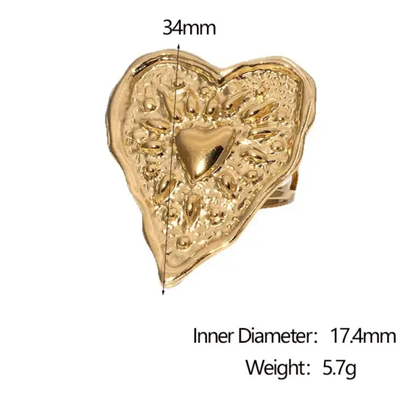 Wholesale Trendy Gold-Plated Stainless Steel Heart Ring Fashionable Luxury Titanium Steel Jewelry Sweet Casual Party All Seasons Women