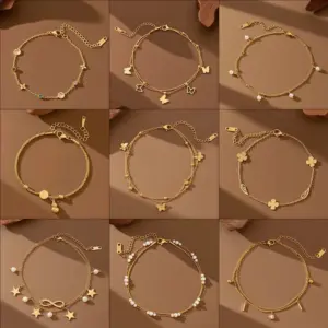 Wholesale Bohemian Fashion Personality Women's Foot Jewelry Straight Supply Stainless Steel Plated 18K Gold Non-fading Ankle Bracelet