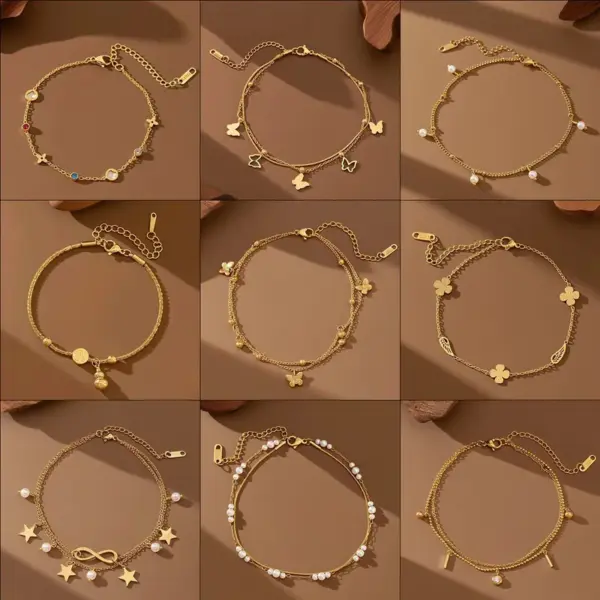 Wholesale Bohemian Fashion Personality Women's Foot Jewelry Straight Supply Stainless Steel Plated 18K Gold Non-fading Ankle Bracelet